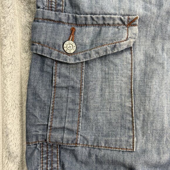 a.n.a Bermuda Skimmer Cargo Shorts Womens 8 Drawstring Hem Cotton Blue Denim - Picture 7 of 9